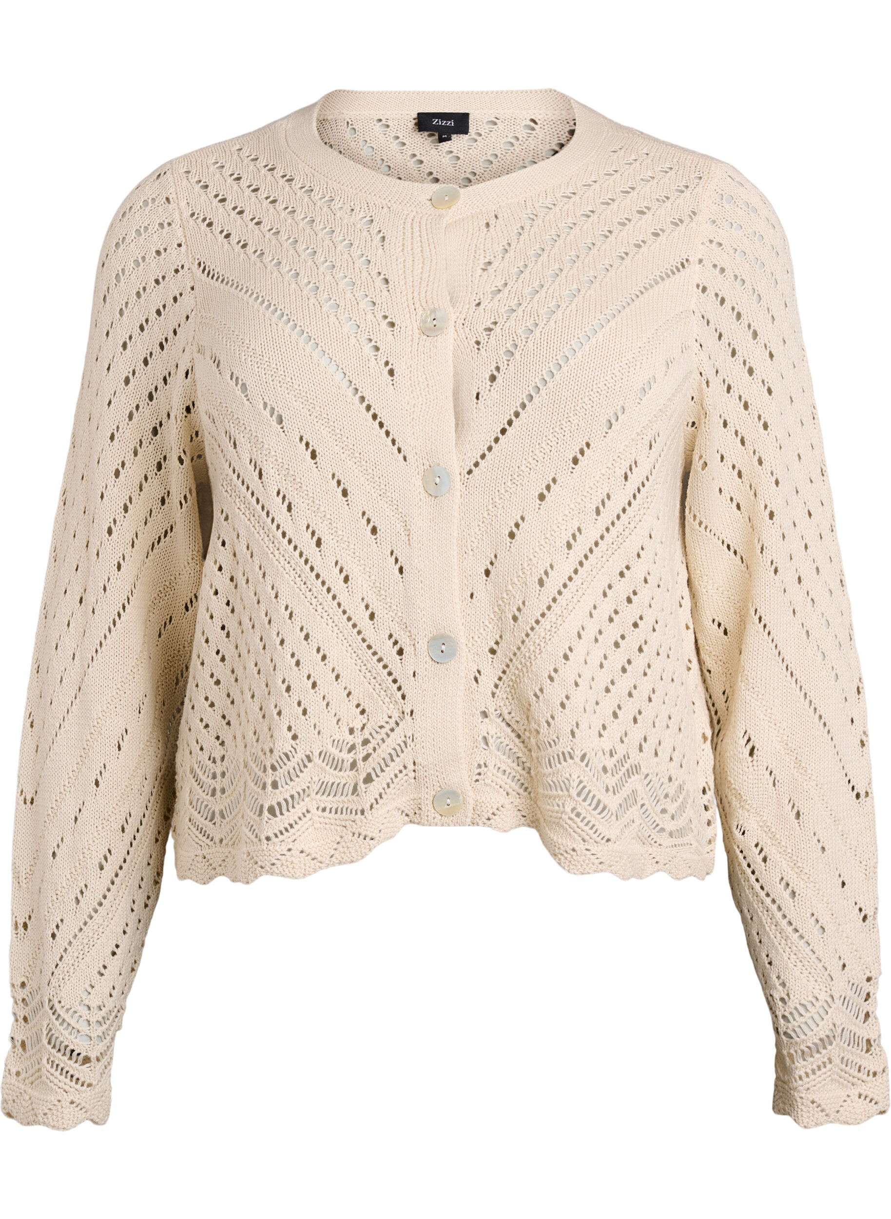 Zizzi Cardigan court en maille ajour&eacute;e, Sandshell, Packshot image number 0