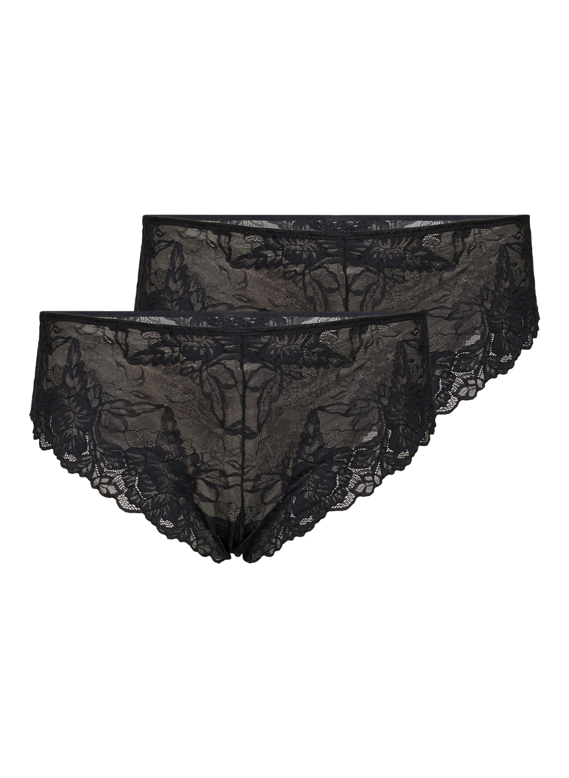 Zizzi 2-pack culottes tai en dentelle taille normale, Black, Packshot image number 0