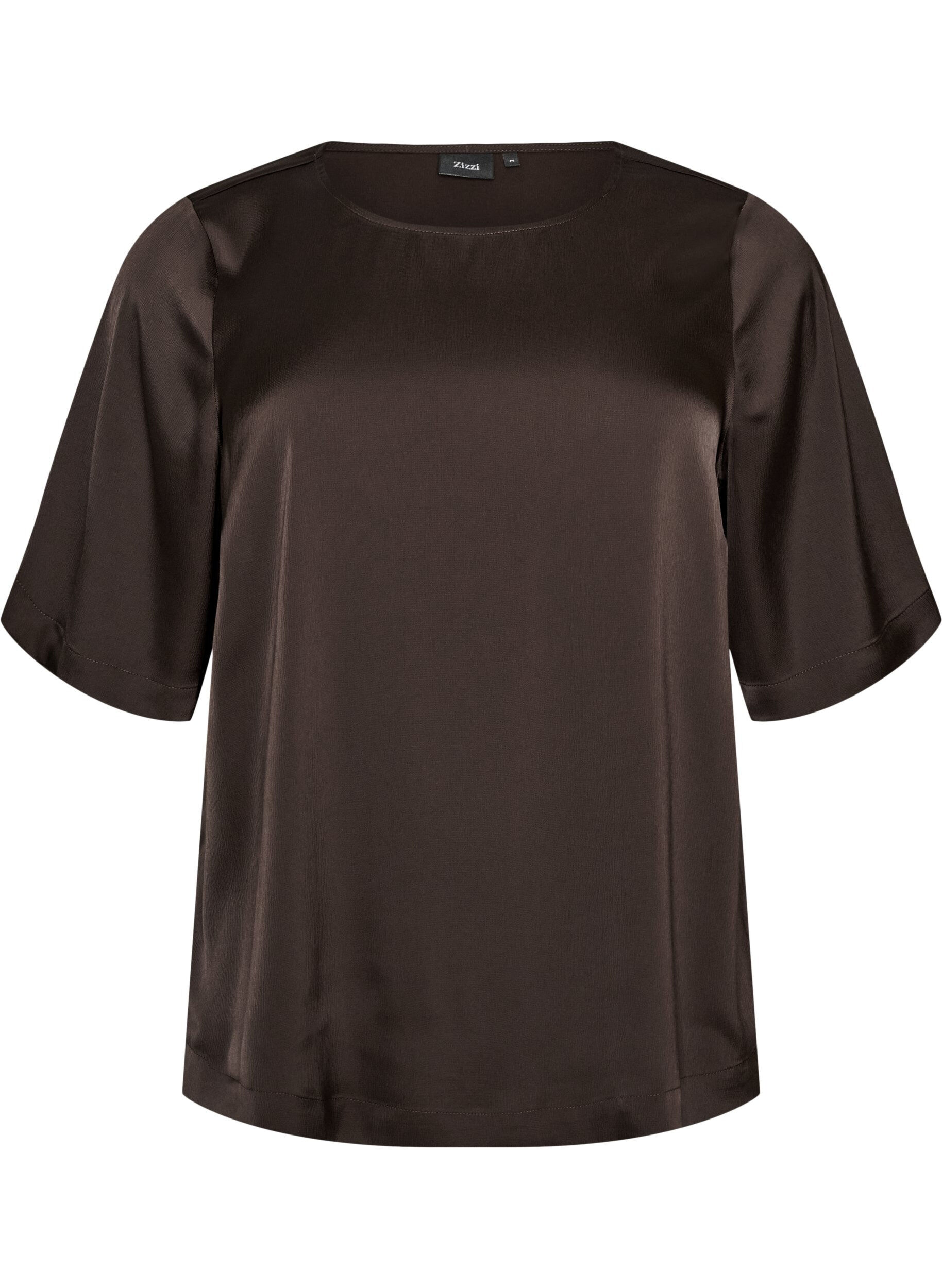 ZizziBlouse en satin &agrave; manches au coude, Marron, Packshot image number 0