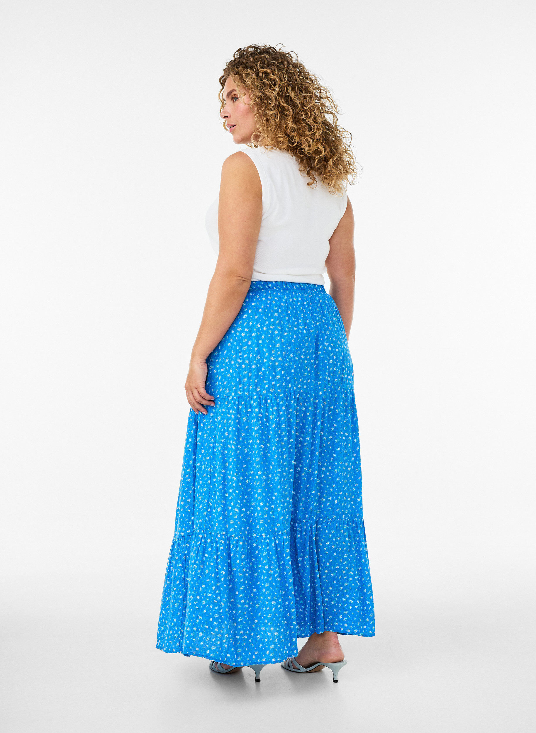 ZizziJupe longue &agrave; taille &eacute;lastiqu&eacute;e, Bleu, Model image number 1