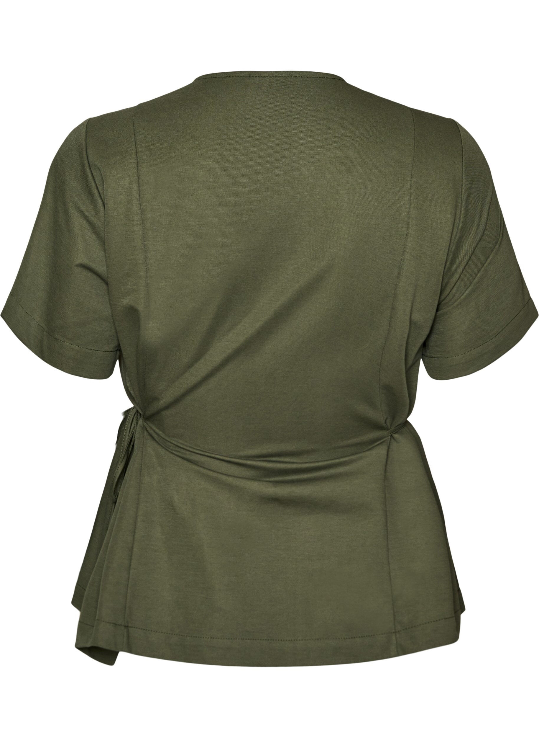 ZizziBlouse en m&eacute;lange de coton avec un col en V et un lien &agrave; nouer, Vert, Packshot image number 1