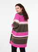 Cardigan long en tricot avec rayures larges, Rose, Model image number 2
