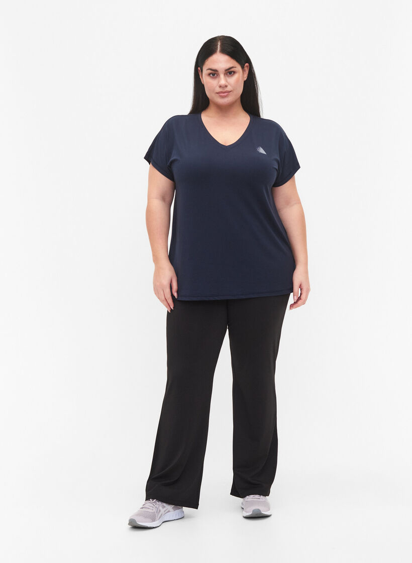 T-shirt de sport ample avec col en v, Bleu, Model image number 1