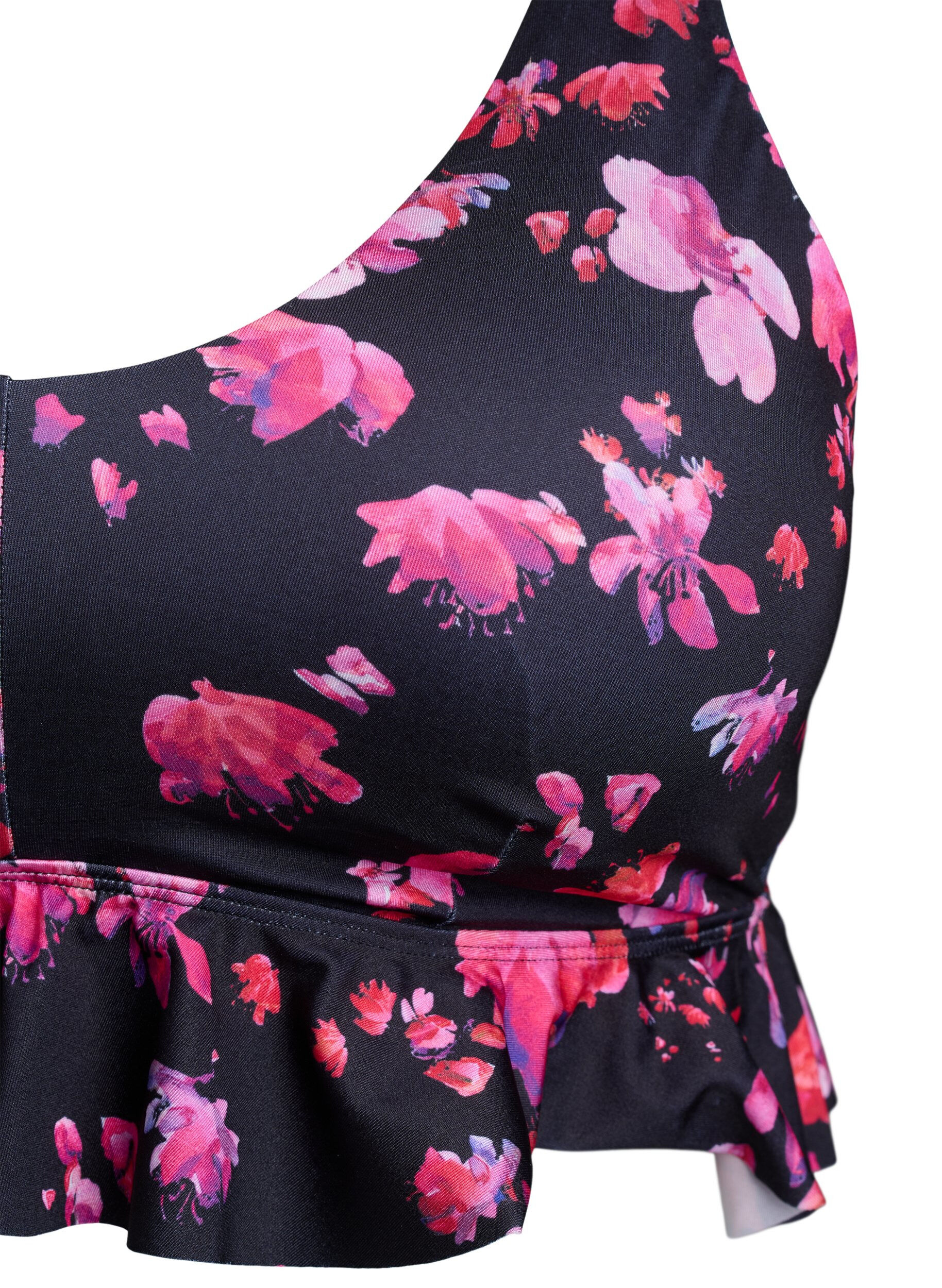 Zizzi Haut de bikini fleuri avec volants, Rose, Packshot image number 2