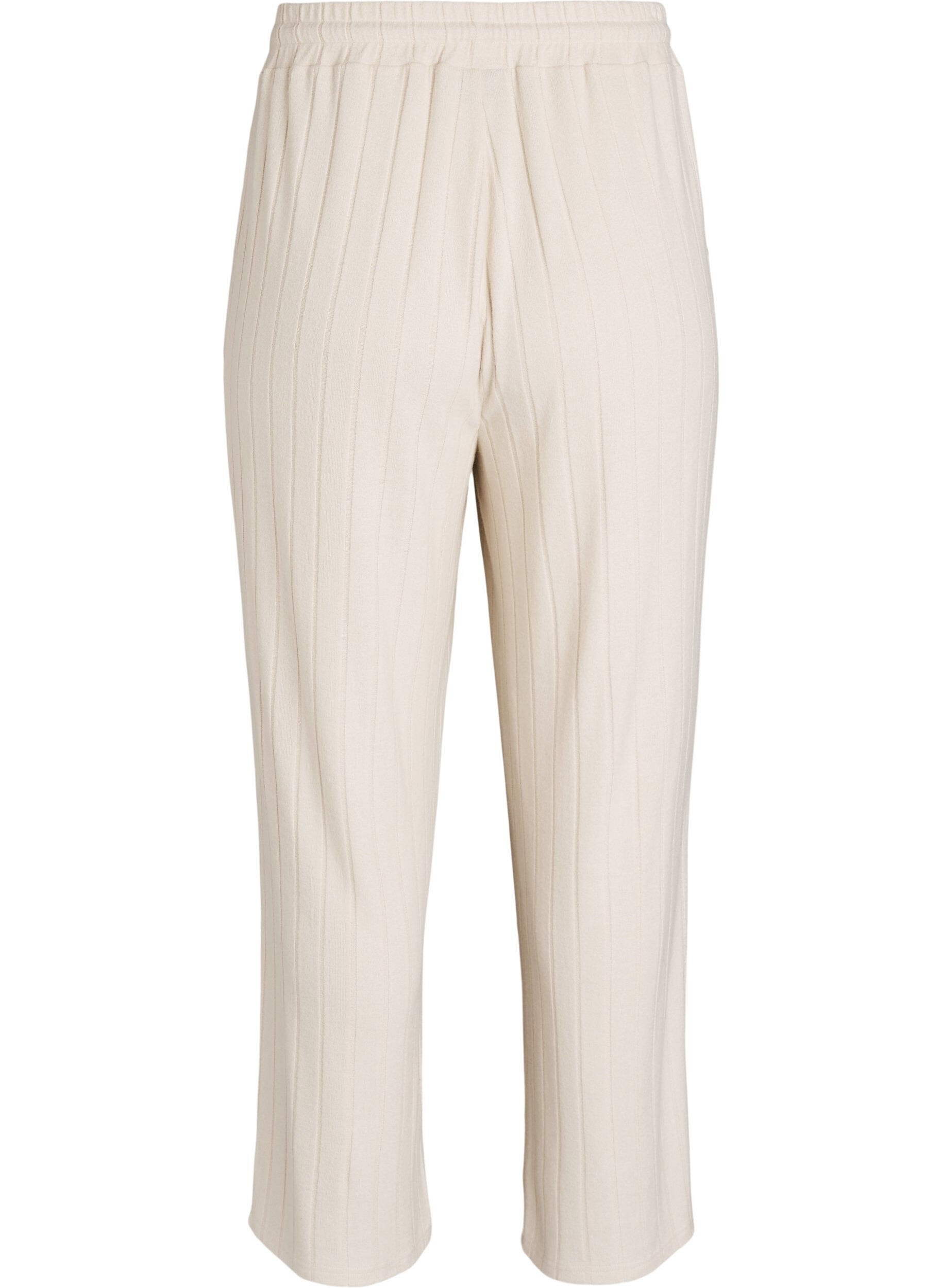 Zizzi Pantalon de d&eacute;tente en jersey c&ocirc;tel&eacute; taille haute, Beige, Packshot image number 1