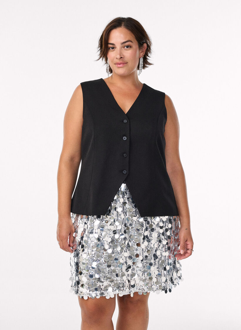 Jupe courte &agrave; sequins avec une ceinture &eacute;lastique, Argent&eacute;, Model image number 0