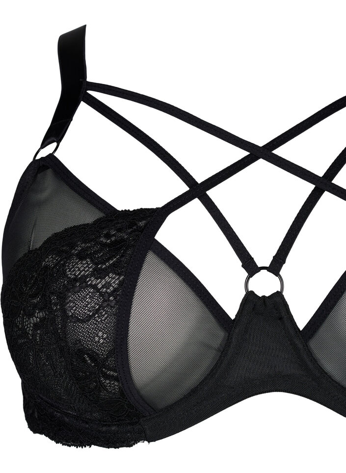 Soutien-gorge couvrant avec cordon et dentelle, Black, Packshot image number 2