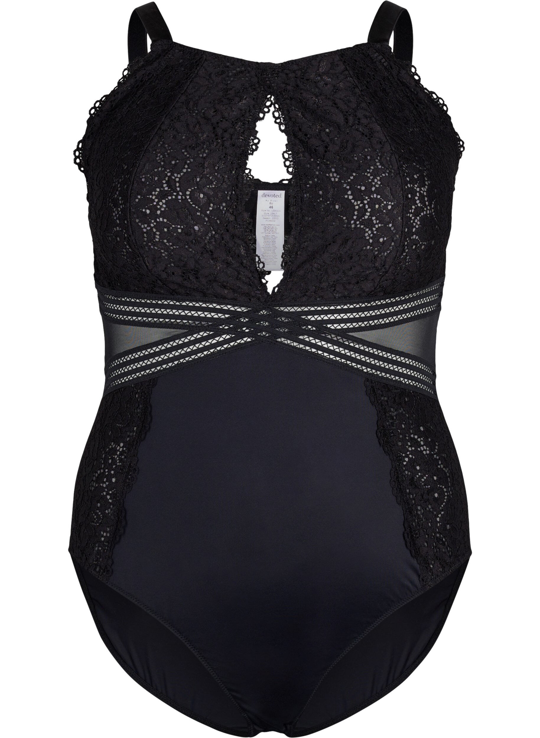 Zizzi Body avec dentelle et d&eacute;coupes, Black, Packshot image number 0