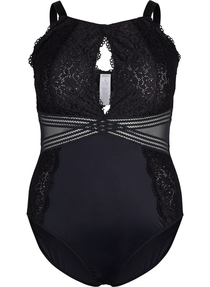 Body avec dentelle et découpes, Black, Packshot image number 0