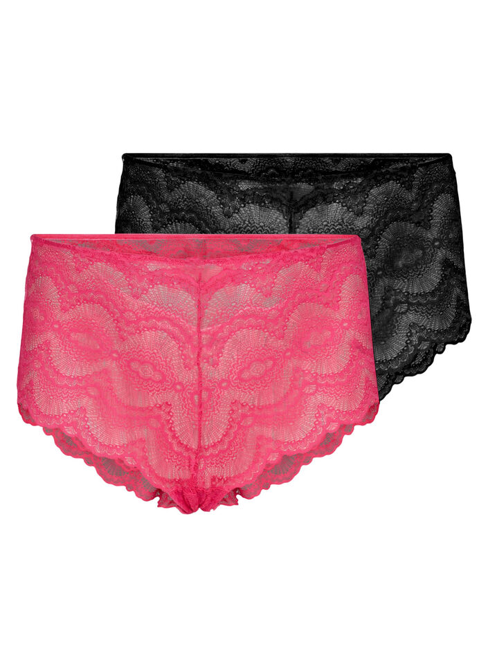 Culottes hipster 2-pack en qualité de dentelle, Love Potion/Black, Packshot image number 0