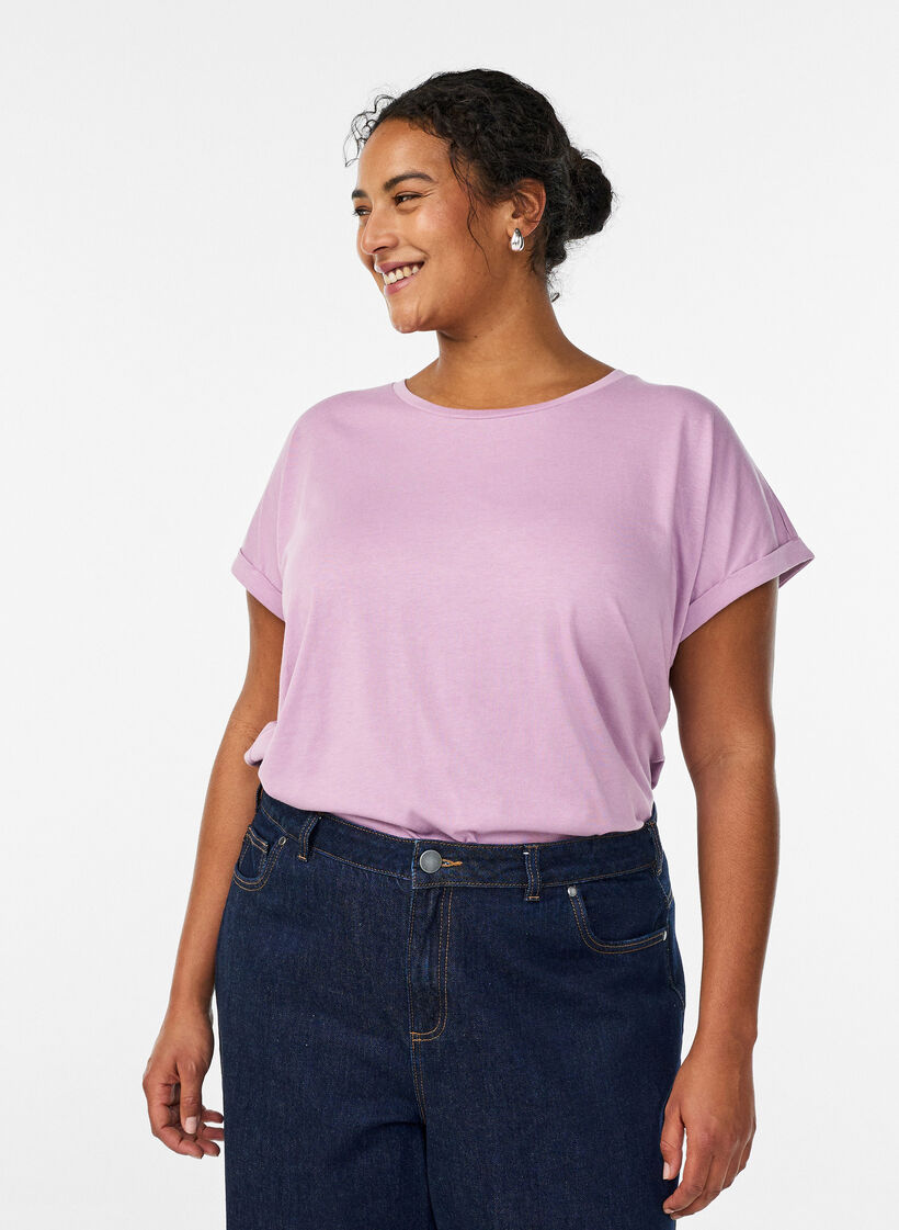 T-shirt à manches courtes en coton mélangé, Mauve, Model image number 0