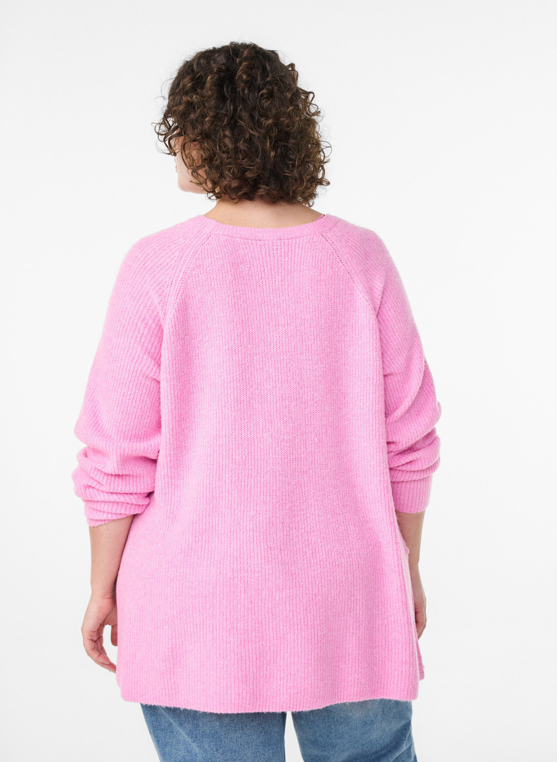 ZizziPull en maille &agrave; motif diagonal et manches raglan, Rose, Model image number 2
