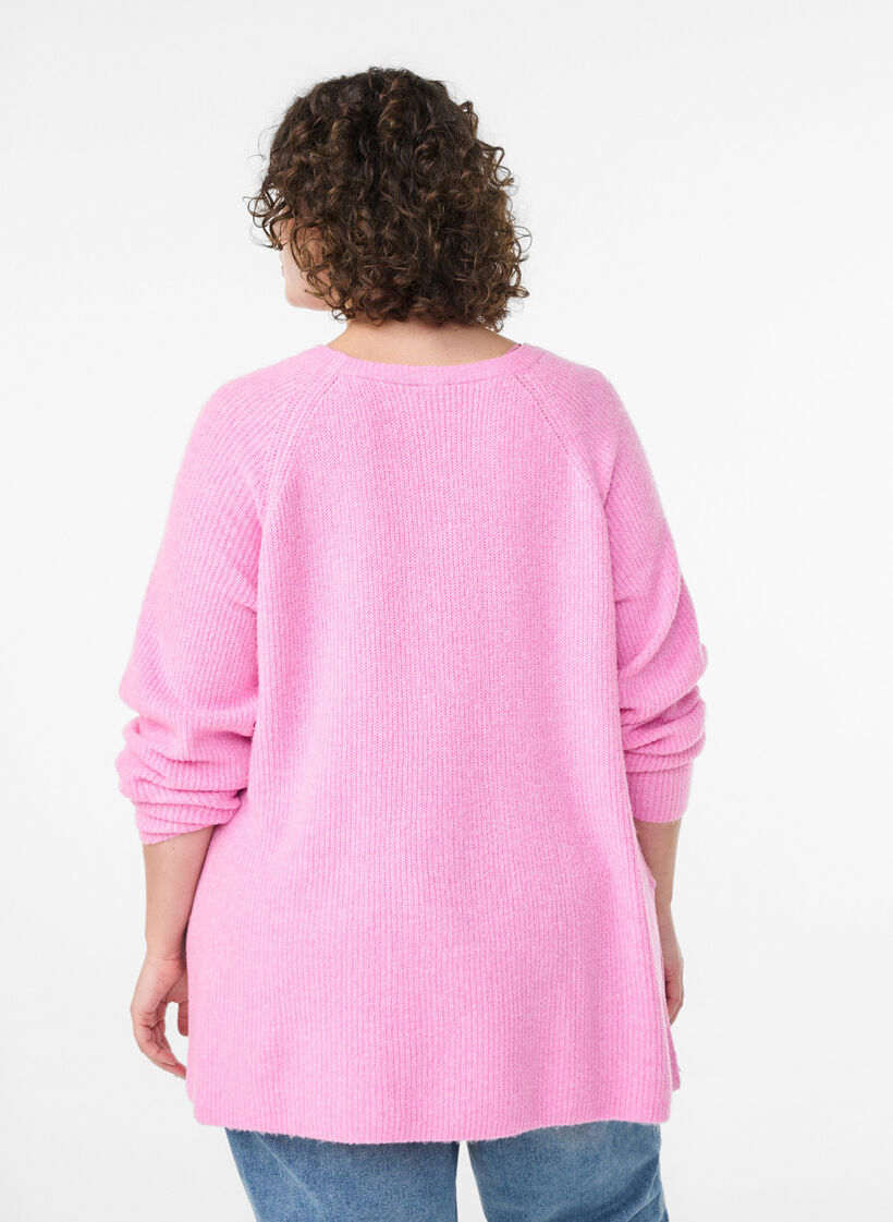 Pull en maille &agrave; motif diagonal et manches raglan, Rose, Model image number 2