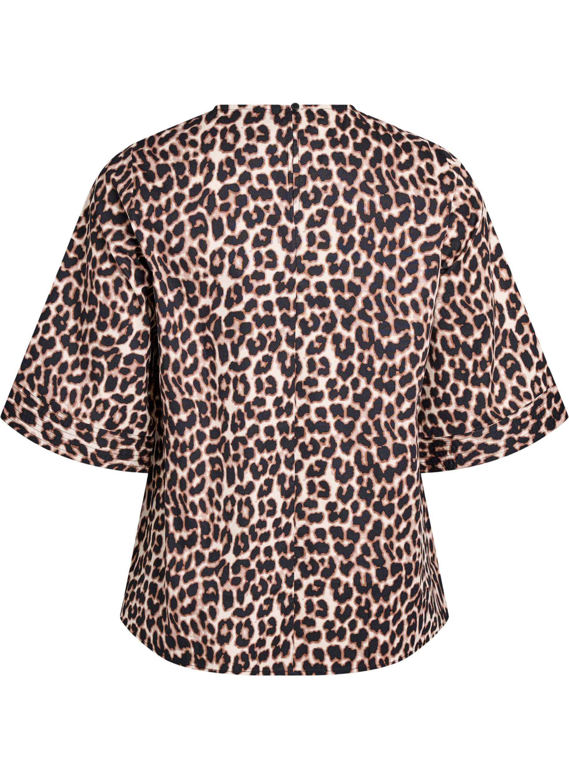 Zizzi Blouse avec surpiq&ucirc;res et manches 3/4, Marron, Packshot image number 1