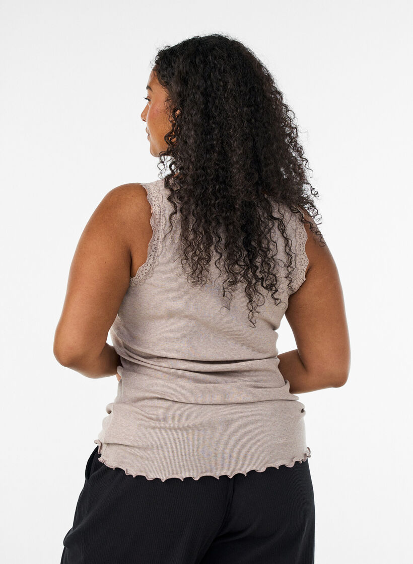 Top c&ocirc;tel&eacute; avec dentelle, Beige, Model image number 2