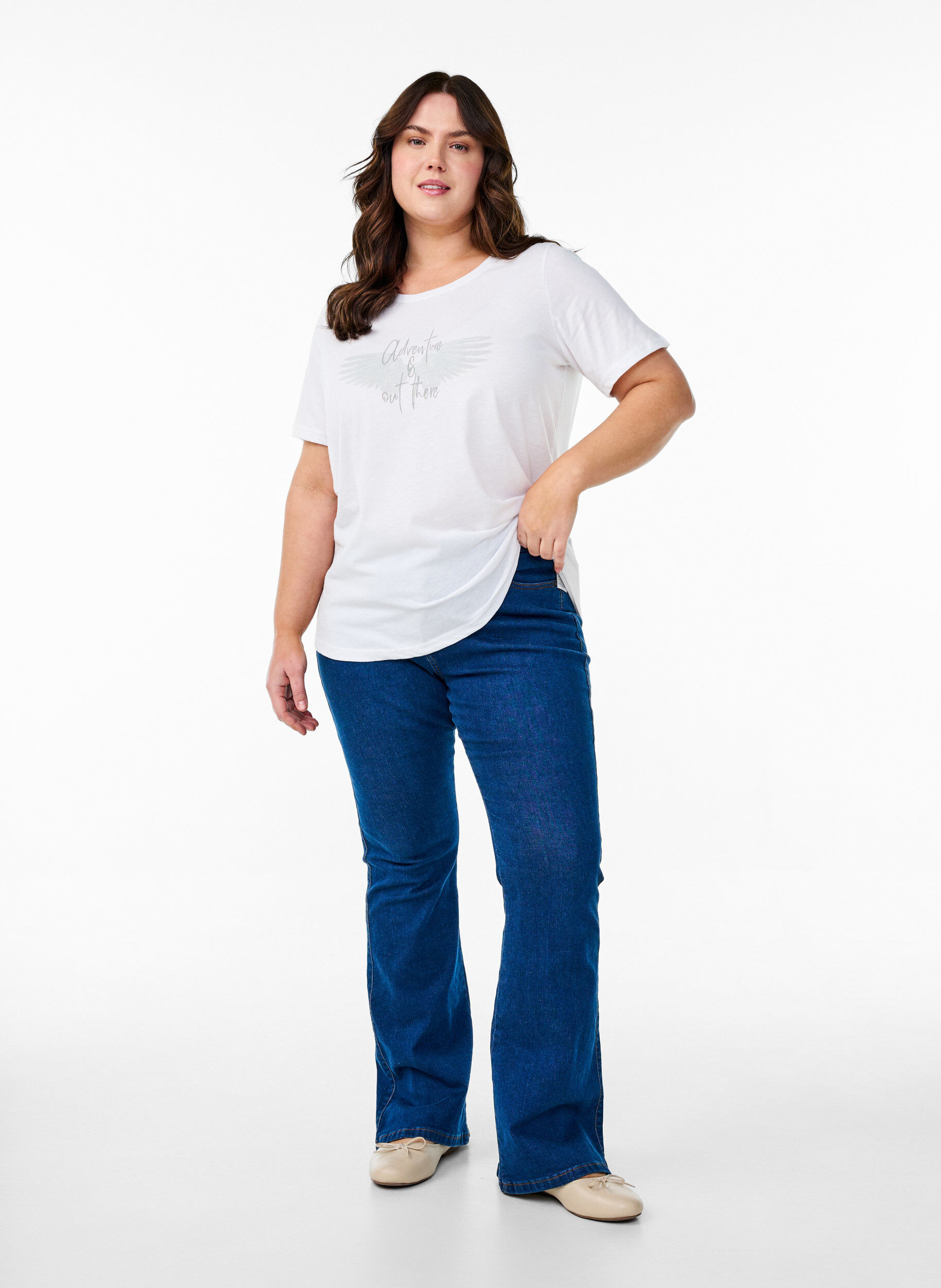 Zizzi FLASH - T-shirt avec motif, Blanc, Model image number 1