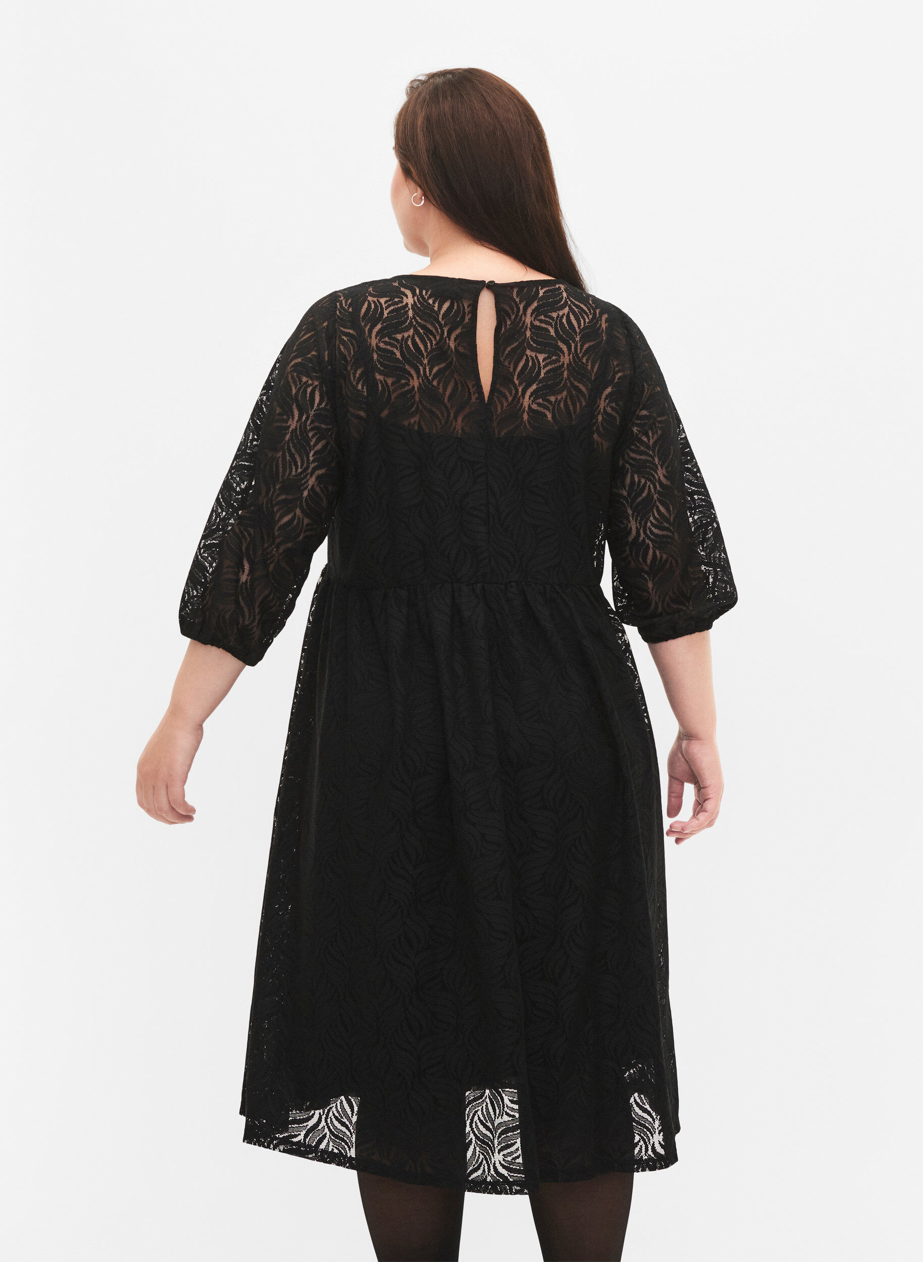 Zizzi Robe en dentelle avec manches 3/4	, Black, Model image number 1