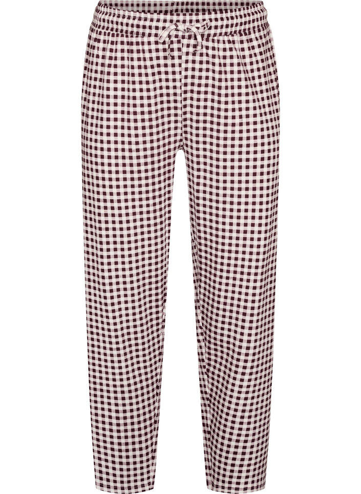 Pantalon de pyjama taille haute en coton, Bordeaux, Packshot image number 0
