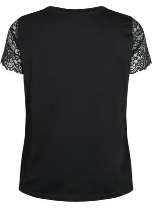 T-shirt en coton à manches courtes en dentelle, Black, Packshot image number 1