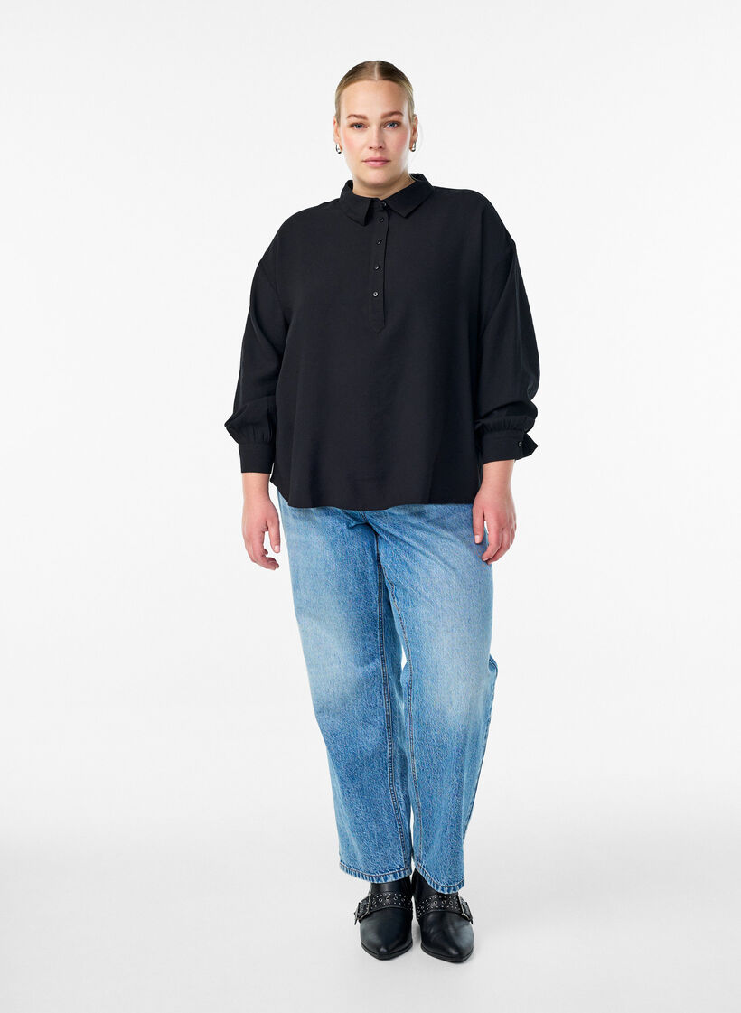 Chemisier boutonné dans le dos, Noir, Model image number 1