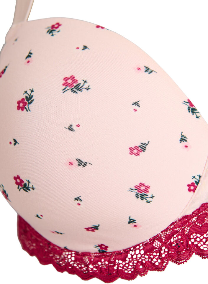Soutien-gorge coqu&eacute; &agrave; imprim&eacute; floral et dentelle, Rose, Packshot image number 2