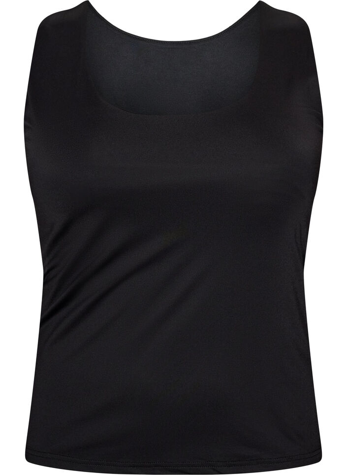 Top Basic ajust&eacute; en tissu lisse, Noir, Packshot image number 0