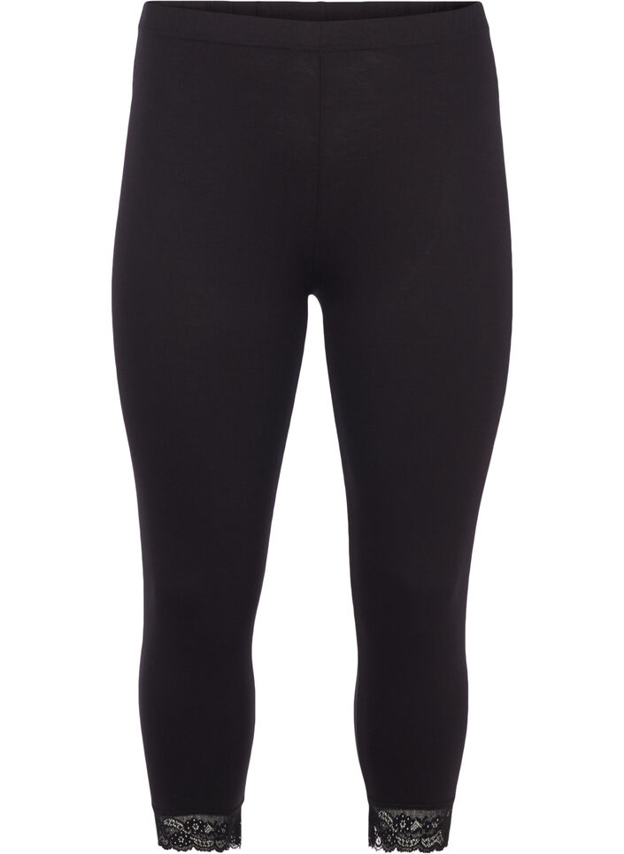 Leggings basiques 3/4 avec bordure en dentelle, Noir, Packshot image number 0