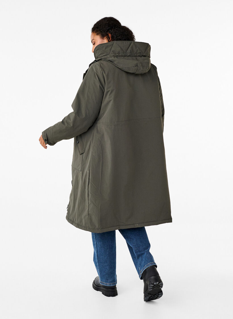 Parka avec capuche et taille réglable, Black Olive, Model image number 2