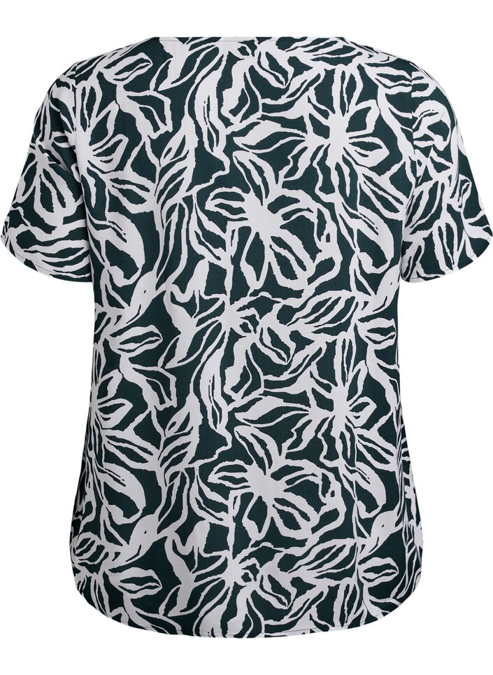 Chemisier &agrave; manches courtes en viscose avec imprim&eacute;, Vert fonc&eacute;, Packshot image number 1