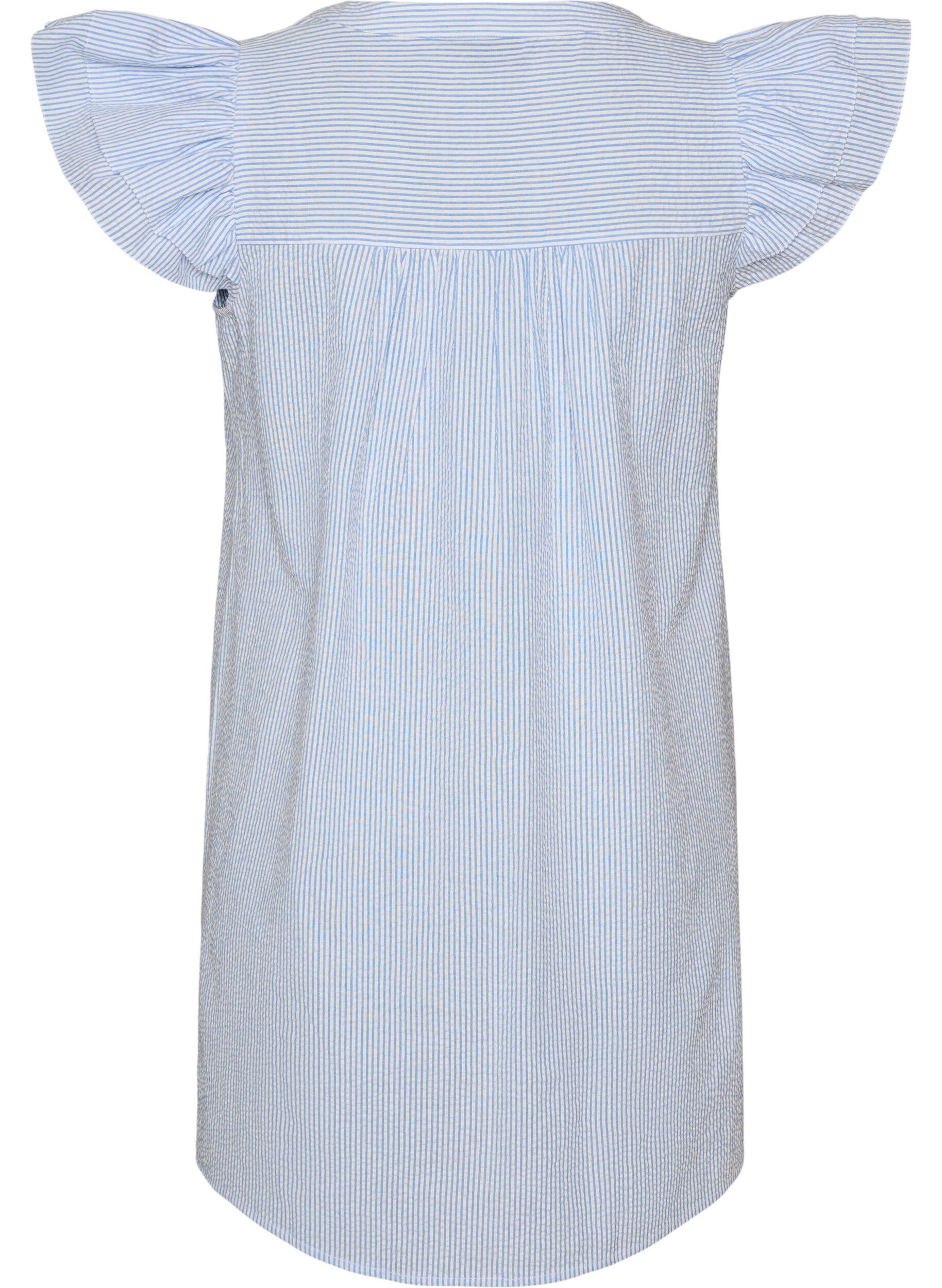 ZizziRobe ray&eacute;e en coton avec volants et coupe &eacute;vas&eacute;e, Bleu Clair, Packshot image number 1