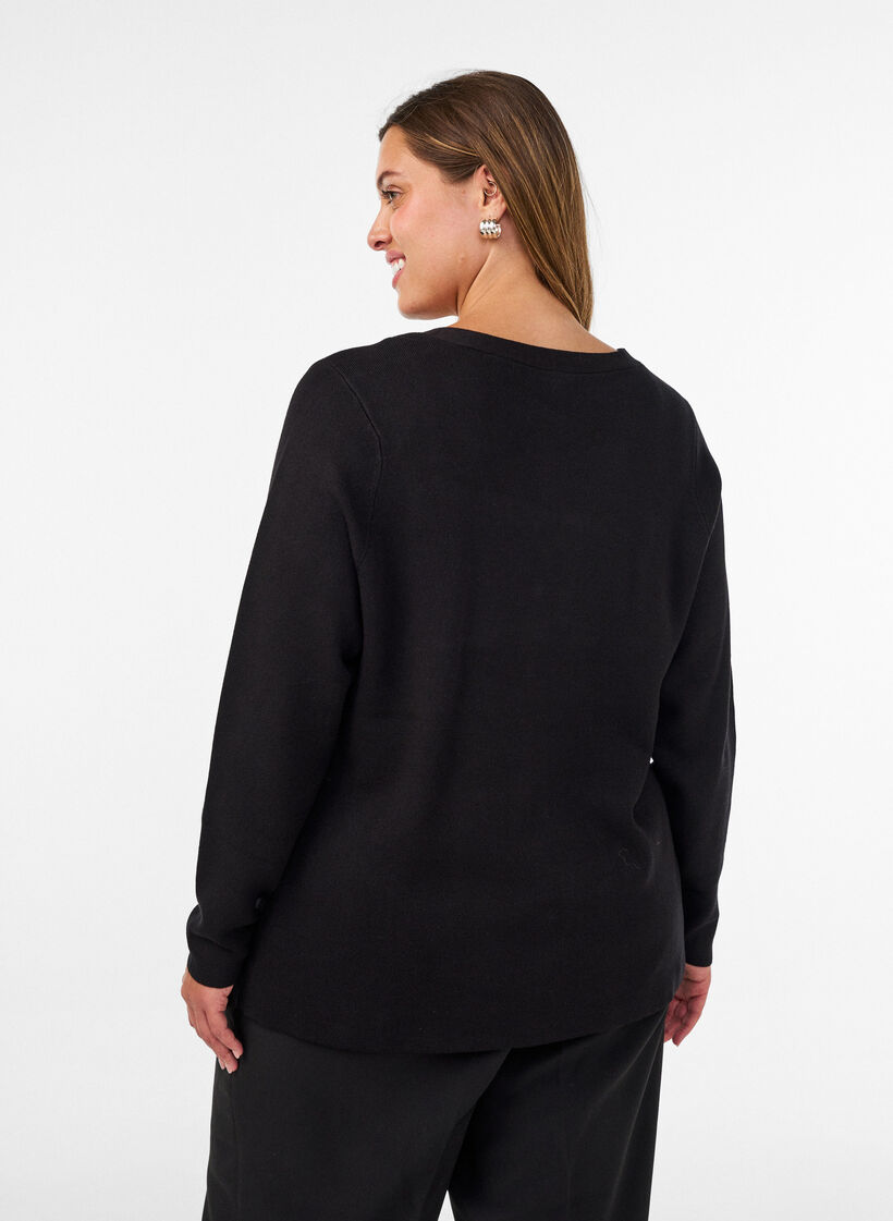 Cardigan en maille fine avec boutons d&eacute;coratifs, Noir, Model image number 2