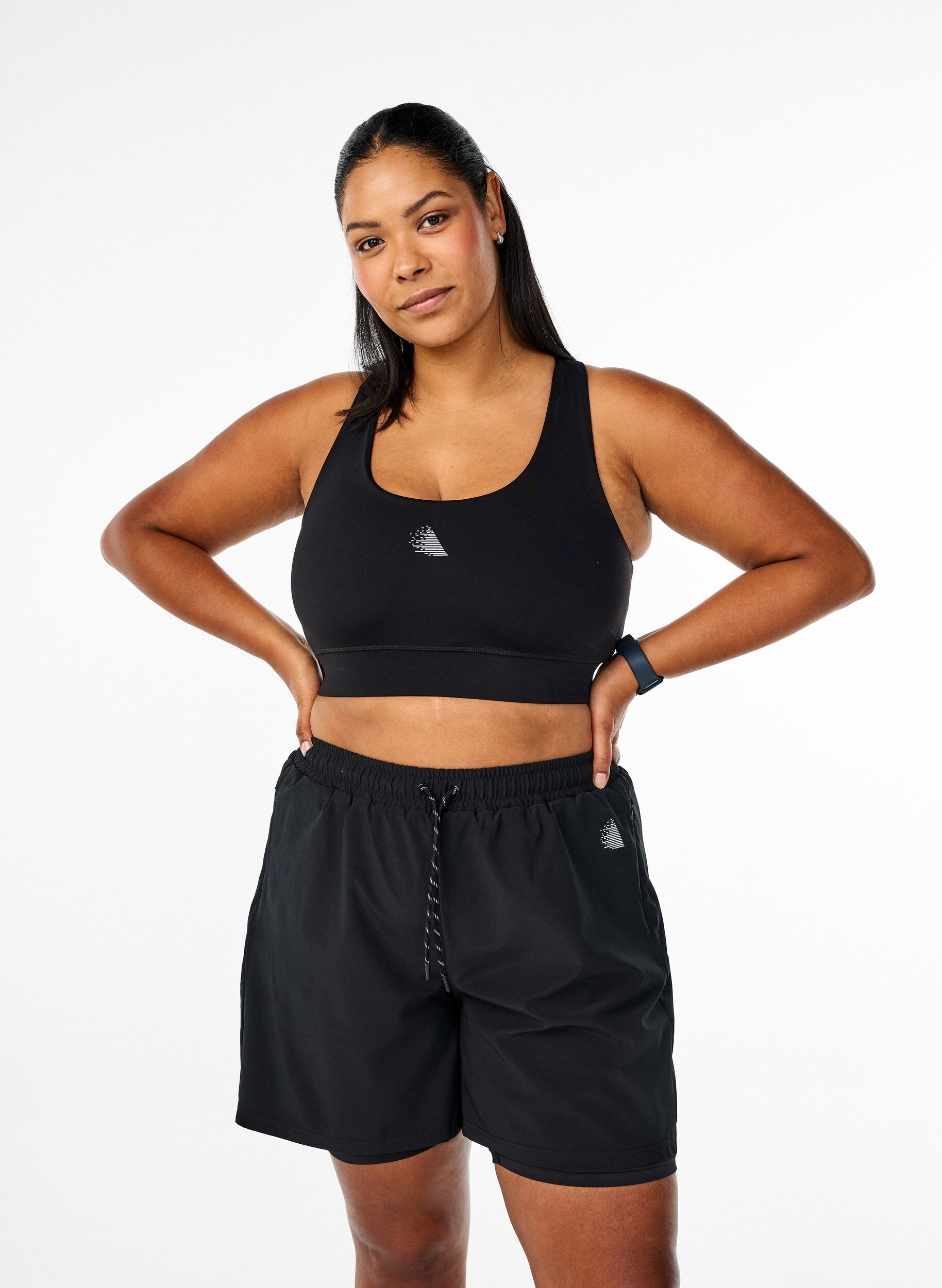 Zizzi Short d'entra&icirc;nement avec short int&eacute;rieur, Noir, Model image number 0