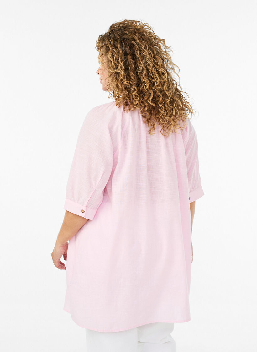 Tunique en coton avec un col en V, Rose, Model image number 2
