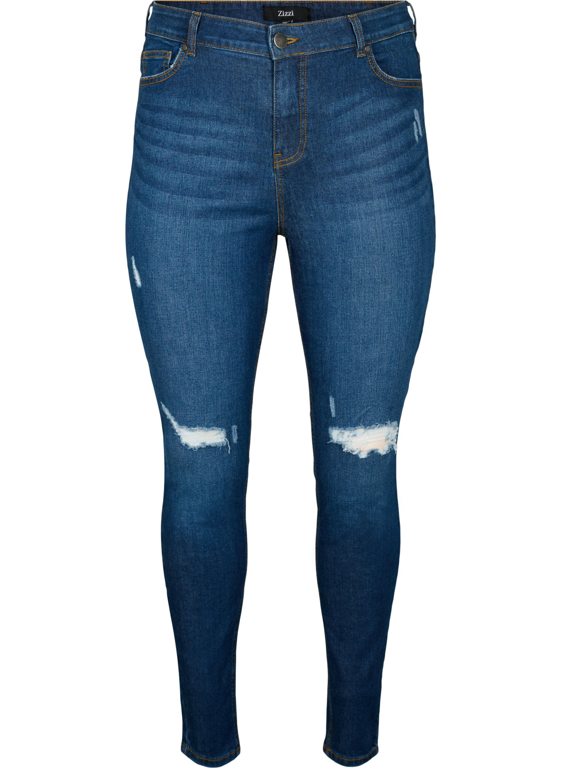 Zizzi Jean Amy super mince avec destruction et taille haute, Dark blue, Packshot image number 0