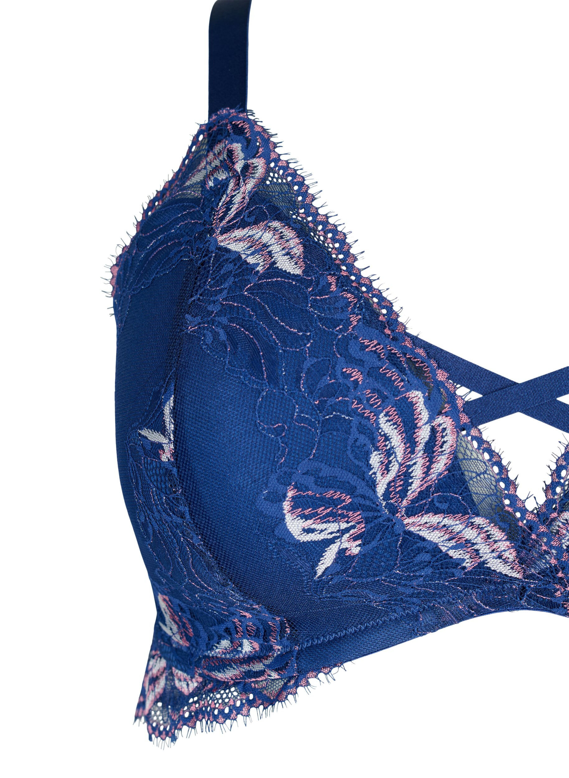 Zizzi Soutien-gorge en dentelle avec d&eacute;tail de cordon et rembourrage, Bleu, Packshot image number 2