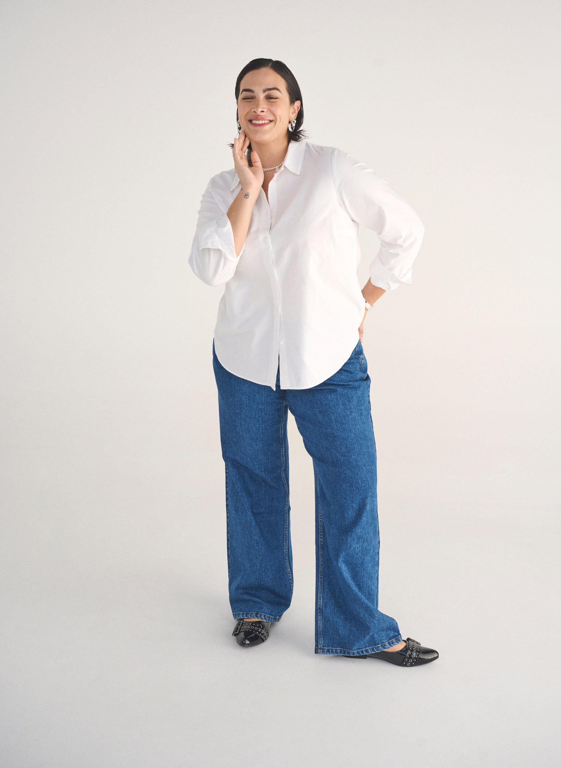 Zizzi Jean &agrave; jambe large et taille haute, Bleu, Image image number 0