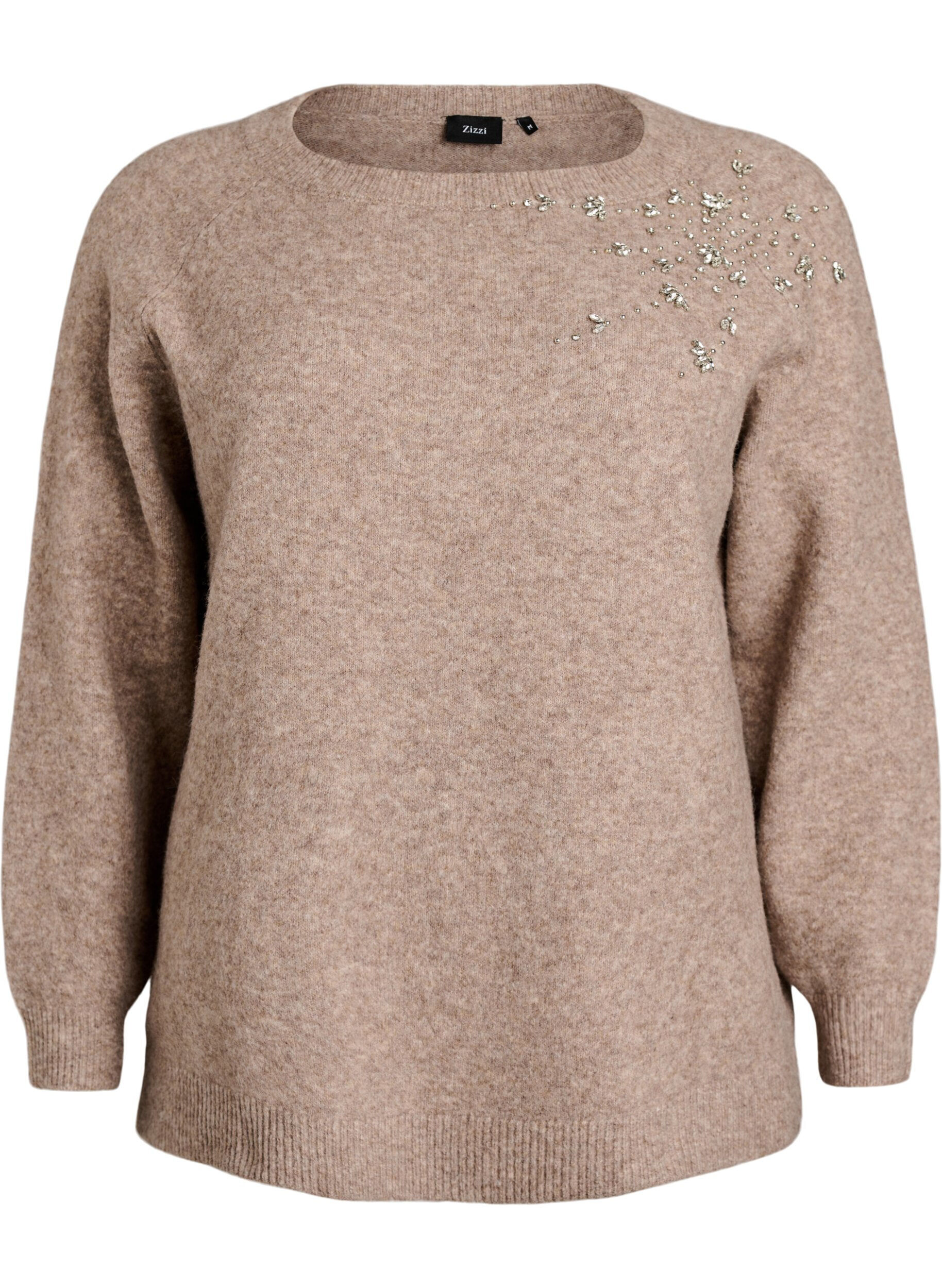 ZizziBlouse en maille avec strass et clous, Beige, Packshot image number 0