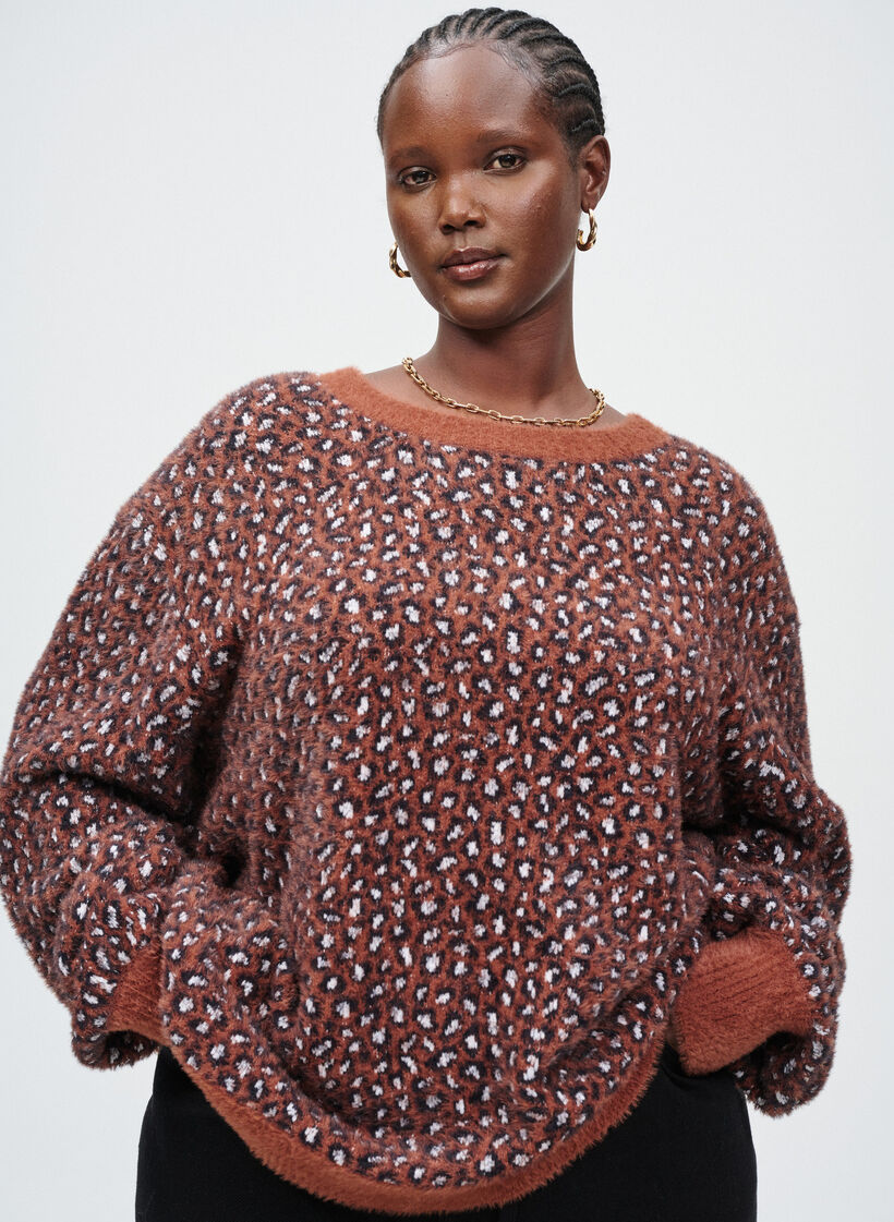 Maille à imprimé animalier et au fini duveteux, Rouge, Image