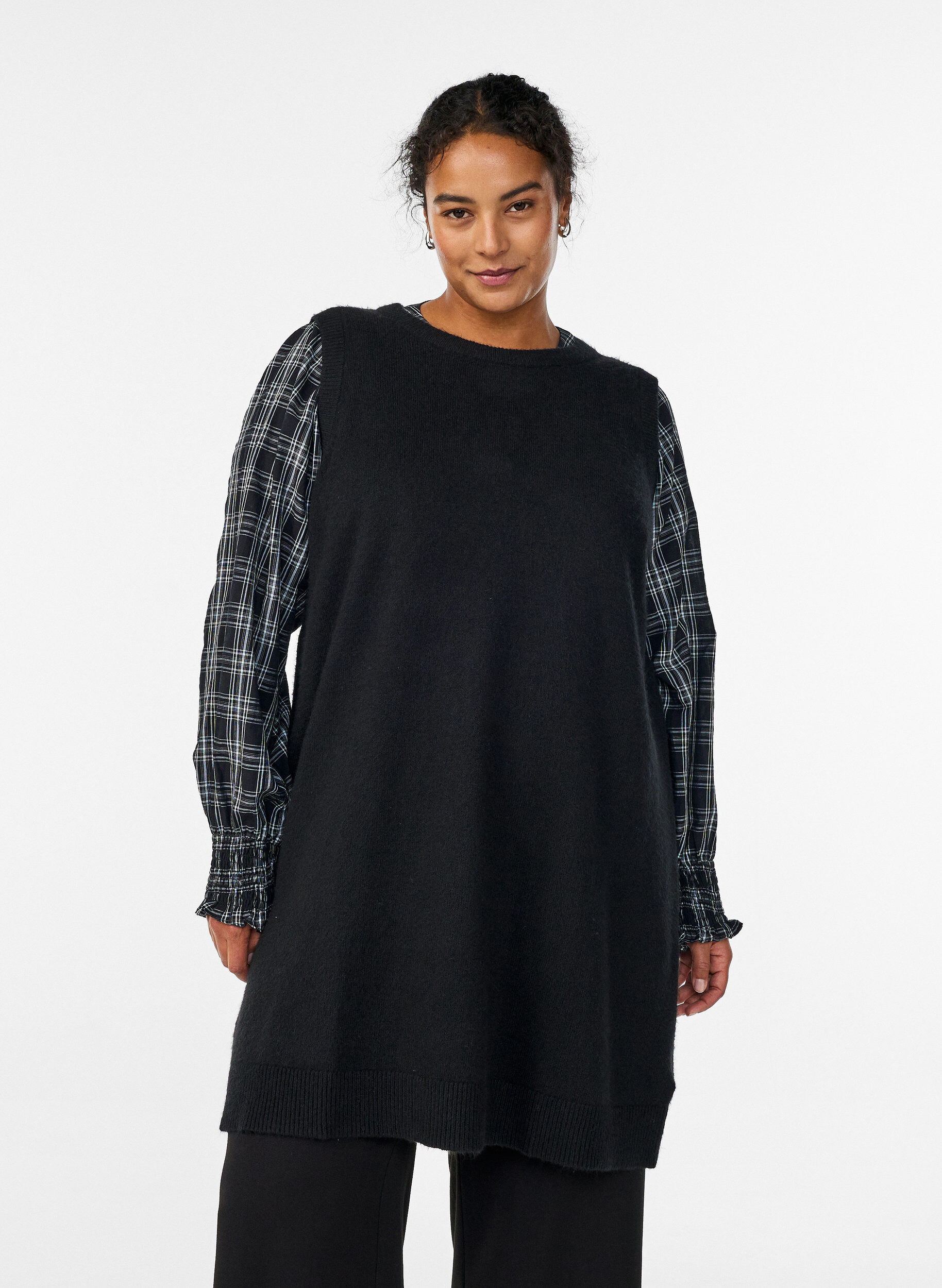 ZizziRobe courte en maille sans manches, Noir, Model image number 0