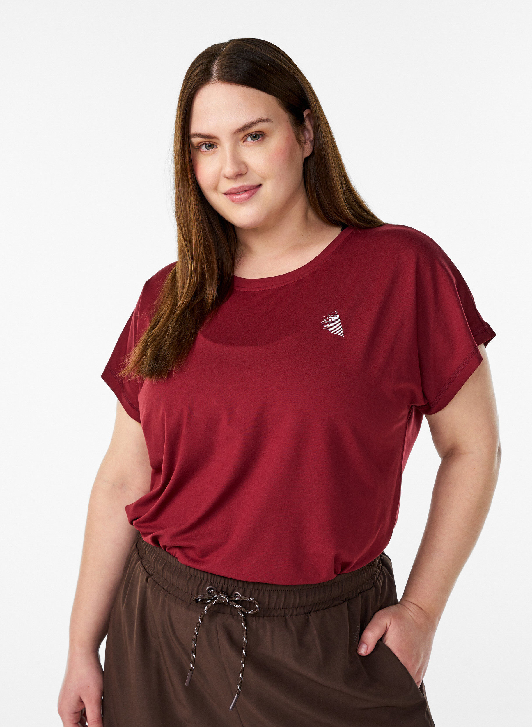 T-shirt de sport couleur unie, Bordeaux, Model