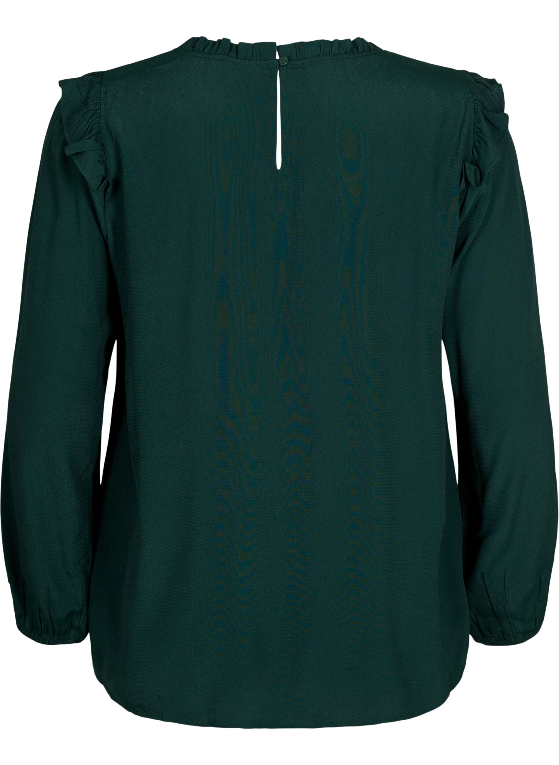 Zizzi Blouse en viscose avec froufrous et dentelle, Scarab, Packshot image number 1