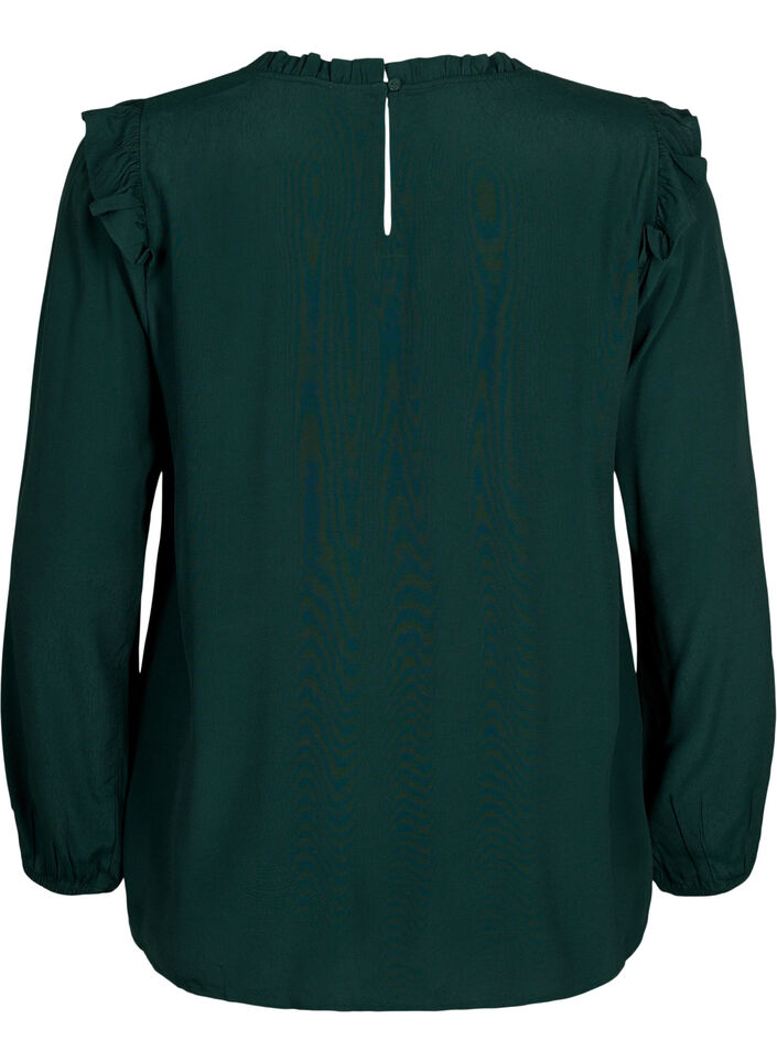 Blouse en viscose avec froufrous et dentelle, Scarab, Packshot image number 1