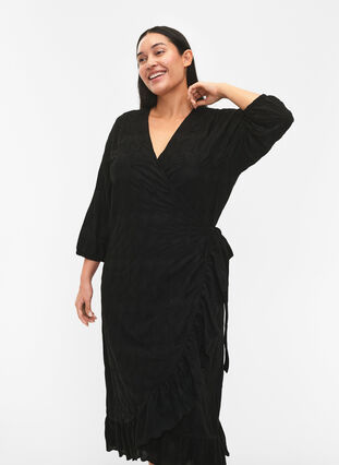 FLASH - Robe enveloppante à manches 3/4, Black, Model image number 2
