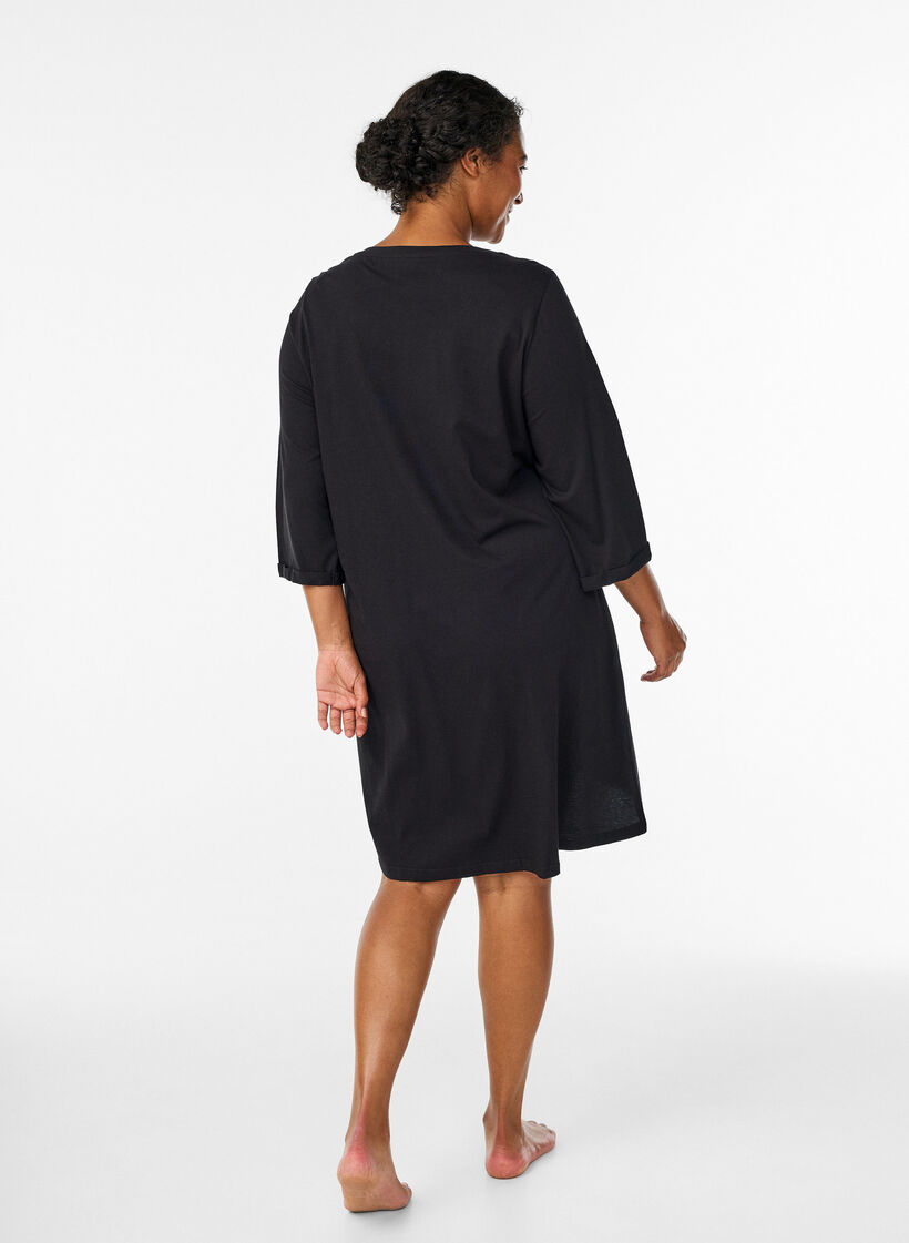 Chemise de nuit en coton bio avec motif de Noël, Noir, Model image number 2