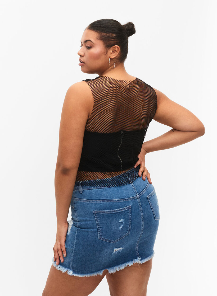 Jupe en denim ajustée avec fente, Blue denim, Model image number 1