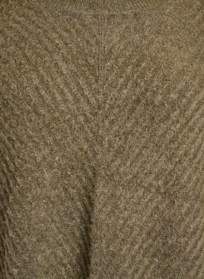 Blouse en maille avec motif c&ocirc;tel&eacute; en V et fentes, Vert Kaki, Packshot image number 2