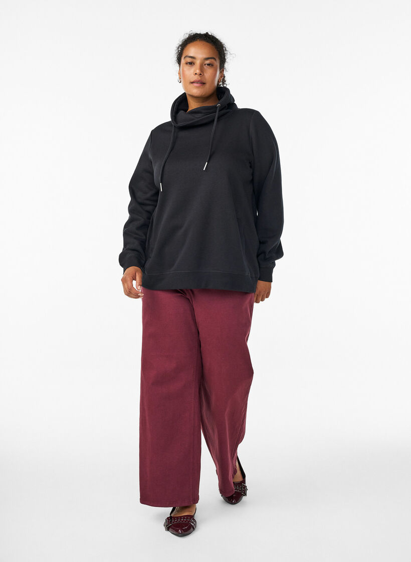 Sweat &agrave; col montant et poches, Noir, Model image number 1