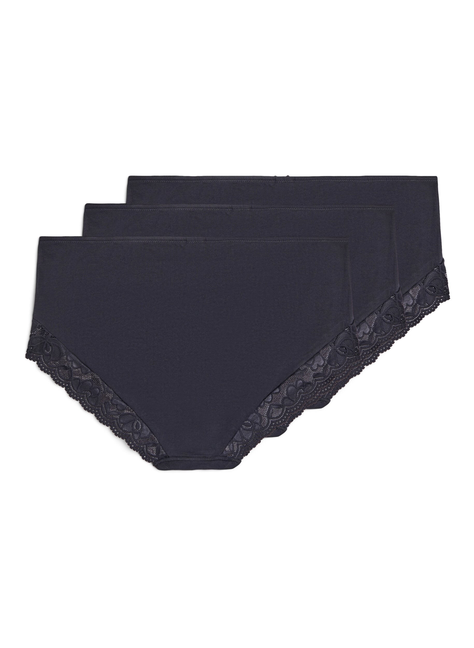 Zizzi Lot de 3 culottes taille haute avec bordure en dentelle, Noir, Packshot image number 1