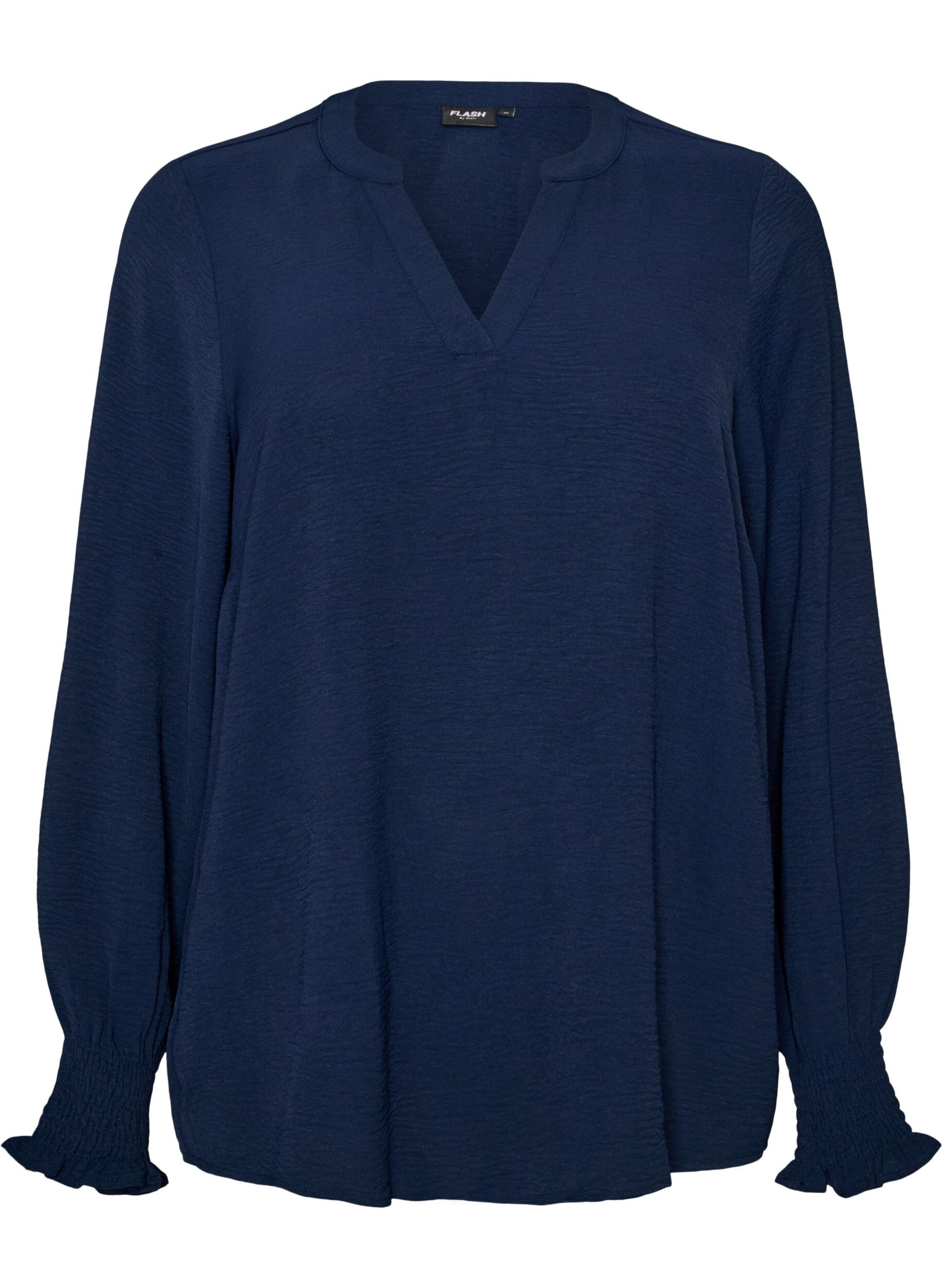 ZizziBlouse avec poignets smock&eacute;s et col en V, Bleu, Packshot image number 0