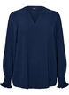 Blouse avec poignets smock&eacute;s et col en V, Bleu, Packshot image number 0